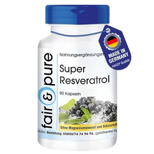 Fair & Pure Super Resveratrol aus Knöterich, 90 Kapseln, mit Rutin, OPC und Quercetin, veganes Nahrungsergänzungsmittel ohne Zusätze, in Deutschland hergestellt