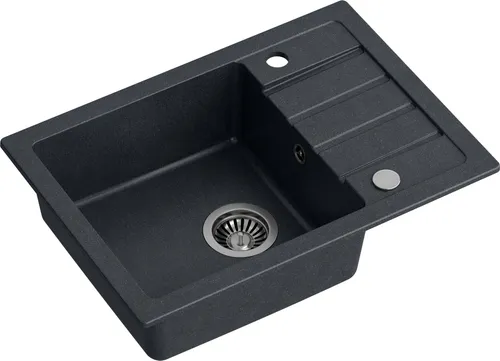 VBChome Spülbecken 62 x 44 cm Schwarz - Hochwertige Granitspüle für Ihre Küche - Spülen - Robuste Granitspüle mit kratzfester Oberfläche, hitzebeständig bis 200 Grad und pflegeleicht. Ideal für Unterschränke ab 50 cm, inklusive Siphon und praktischer Abtropffläche.