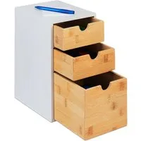 Bambus Schubladenbox - Stilvoller Schreibtisch Organizer - Ablagen & Sortierstationen mit 3 praktischen Schubladen, ideal für Ordnung auf dem Schreibtisch und gleichzeitig ein elegantes Design aus Bambus.