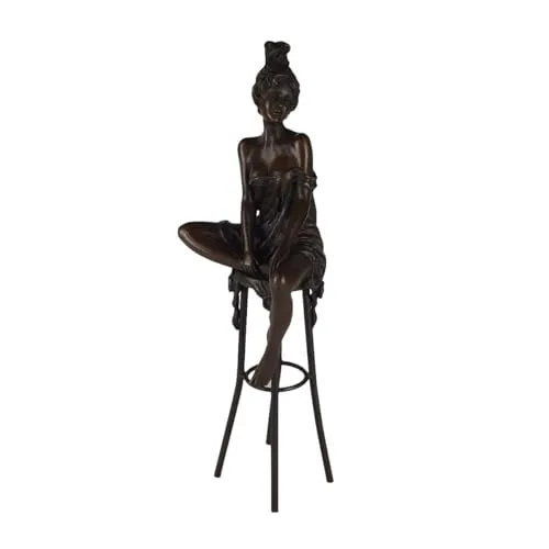 vianmo Bronzeskulptur Bronzefigur Frau auf Barstuhl Barhocker
