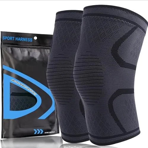 home harbor 2 x Kniebandage Set für Damen/Herren,Sport Kniebandage,Einstellbare Kniestütze,Atmungsaktive Knee Support für Sport,Schwarz,S