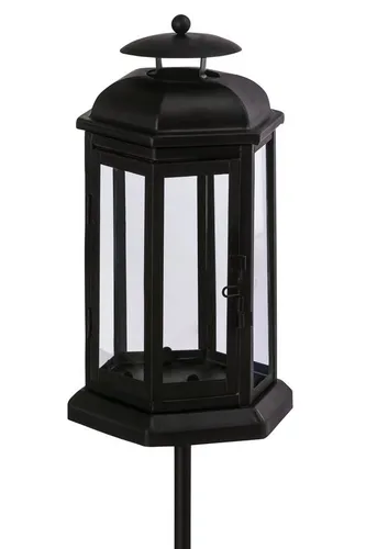 Dehner Kerzenlaterne Grablaterne mit Stab, 46 x 13.8 x 12 cm - Kerzenhalter für Gräber, wetterfest und stabil durch Erdstab, ideal für eine würdevolle Grabdekoration.