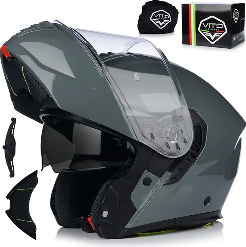 Klapphelm mit Sonnenblende | VITO FURIO | Motorrad Helm Integralhelm | Motorradhelm Klappbar | ECE 22.06 | XL (61-62cm)