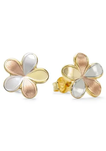 Amor Ohrstecker Damen Ohrschmuck, Tricolor Blume in Geschenkbox - Elegante Ohrstecker aus 375er Echtgold mit bezauberndem Blumenmotiv. Ideal für jeden Tag oder besondere Anlässe, geliefert in einer edlen Schmuck Geschenkbox.