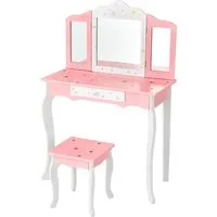 Costway Kinder Schminktisch mit 3-Fach Klappbarem Spiegel in Rosa - Niedlicher Kinder Schminktisch mit abnehmbarem 3-fach Spiegel und passendem Hocker. Ideal zum Spielen und Lernen, robust und sicher mit hochwertigen Materialien. Perfekte Ergänzung für jedes Kinderzimmer!
