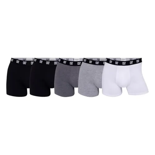 CR7 Herren Cotton Trunks Five Pack Boxershorts - Herren-Slips in Schwarz/Grau/Weiß, 5er Pack mit weichem, elastischem Bund für optimalen Tragekomfort und perfekte Passform.