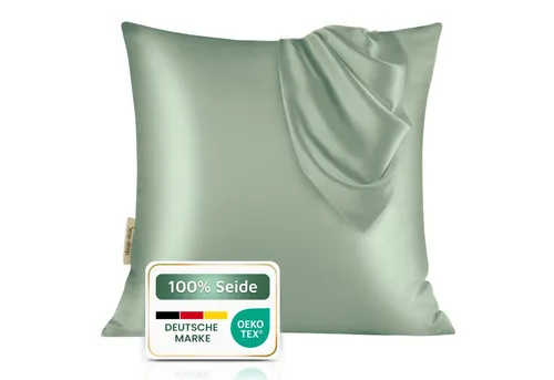 bene-sleep® Premium Seidenkissenbezug – 100% Maulbeerseide 22 Momme, Grün, 40x40 cm - Luxuriöser Kissenbezug aus 100% Maulbeerseide, zertifizierte Qualität, mit verstärkten Nähten. Schützt Haut und Haar im Schlaf und reduziert Frizz für ein strahlendes Morgen.