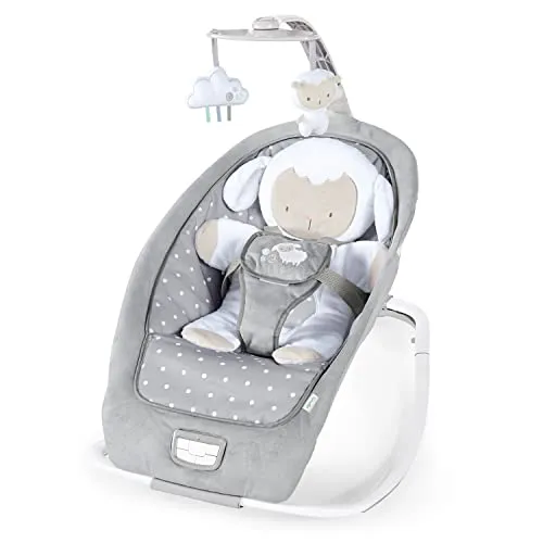 Ingenuity Babywippe Cuddle Lamb mit Vibration und Melodien - Babywippe in grau mit beruhigenden Vibrationen, 12 Melodien und 3 Neigepositionen, ideal für eine entspannte Zeit ab Geburt.