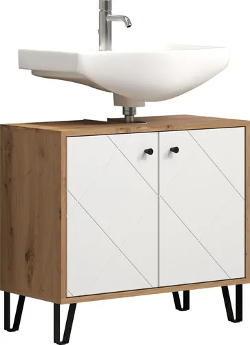 trendteam smart living Touch Waschbeckenunterschrank - Artisan Eiche/Weiß - Unterschrank fürs Bad mit modernem skandinavischen Design, 2 Fächer und 1 Einlegeboden für optimalen Stauraum. FSC-zertifiziert und einfach zu montieren.