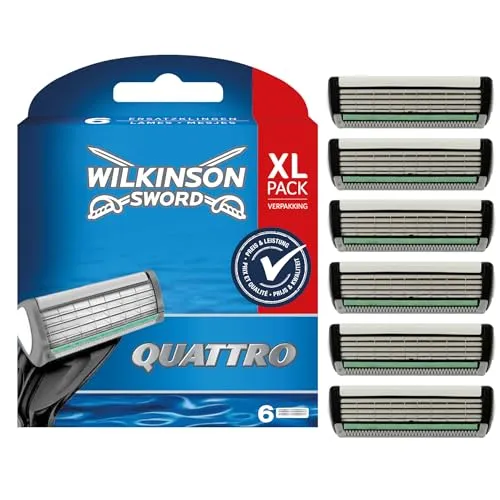Wilkinson Sword Quattro Rasierklingen für Herren Rasierer, 6 Stück
