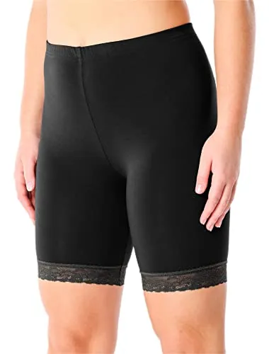 Merry Style Damen Kurze Leggings mit Spitze Freizeithose High Waist Radlerhose Hohe Taille aus Viskose MS10-431 (Schwarz, S)