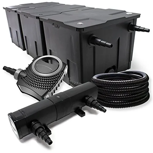Wiltec Komplettset CBF-350C Teichfilteranlage - Komplettset für Gartenteiche bis 90.000 L mit 24W UVC Klärer für kristallklares Wasser, energieeffizienter 10.000 l/h Teichpumpe und flexibler 25 m Teichschlauch – ideal für einfache Wartung und gesunde Teichbewohner.