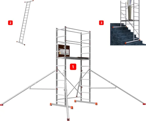 ALTEC AluCombine 4.0 - 400 Leitergerüst mit Dreieckausleger - Robustes Aluminium-Gerüst für gewerbliche Anwendungen. Max. Arbeitshöhe von 4m und 150 kg Belastbarkeit sorgen für Sicherheit und Stabilität.