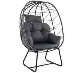 COSTWAY Korbsessel Rattan – Übergroßer Loungesessel mit abnehmbarem Kissen - Gemütlicher Gartensessel aus handgewebtem PE-Rattan mit stabiler Metallkonstruktion. Ideal für entspannende Stunden im Freien. Das abnehmbare Kissen sorgt für zusätzlichen Komfort.