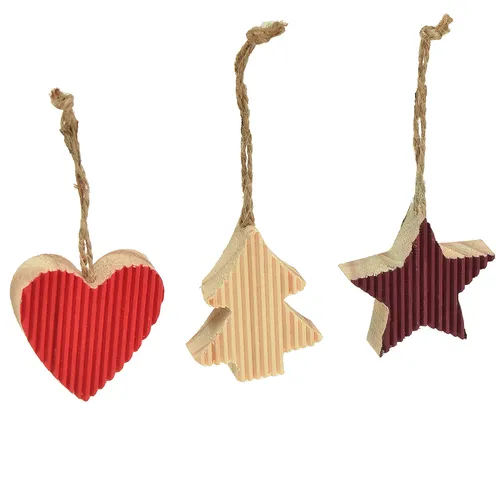 Holz Christbaumschmuck Set Herz Stern Baum Rot 4,5cm 9-teilig, 9 Stück