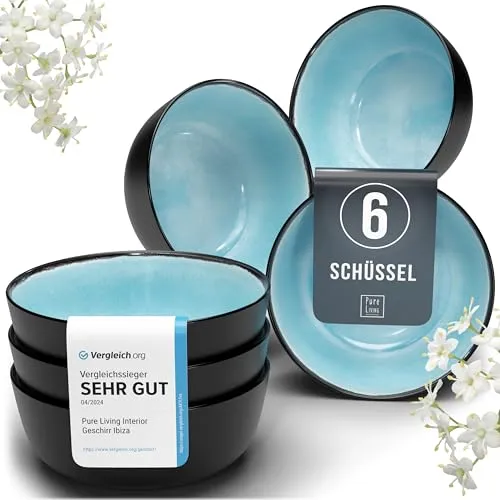 Steingut Müslischalen Set für 6 Personen Ibiza in türkis von PURE LIVING INTERIOR DESIGN