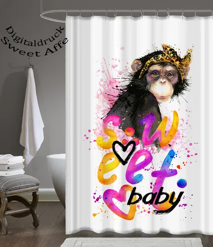 AFFE Digital Textil Duschvorhang SWEET Baby 120x200 cm Wannenvorhang inkl. Ringe