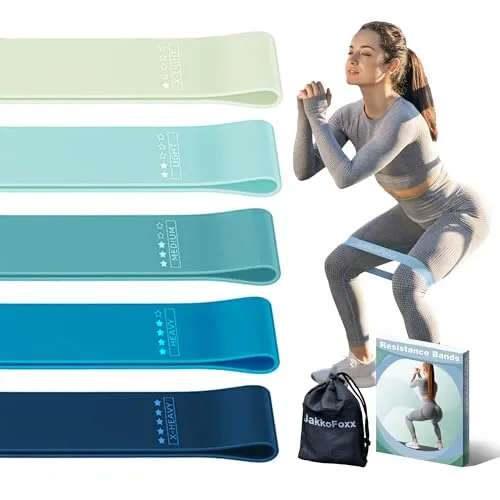 Fitnessbänder 5er Set Widerstandsbänder mit 5 Stufen Übungsbänder für Heim-Fitness, Stretching, Krafttraining, Physiotherapie, Pilates, Yoga, Elastische Workout-Bänder für Frauen (Blau)