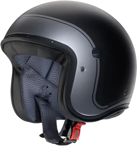 Caberg Freeride X Imola Jethelm - Matt Schwarz/Grau - M - Motorradhelm mit Vintage-Look, ECE 22.06 homologiert, herausnehmbares Innenfutter und vorbereitet für Pro Speak Evo Kommunikationssystem für sichere Fahrten.