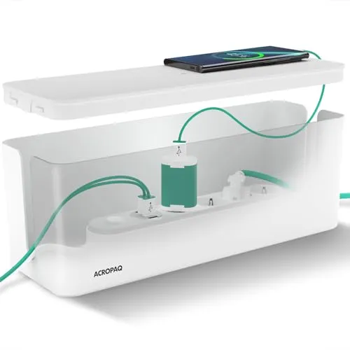 ACROPAQ Kabelbox groß - (40,6 x 15,6 x 13,4 cm), Kabelmanagement zum Kabel verstecken und Steckdosen verstecken, Kunststoff, Weiß - Kabel Box, Kabelaufbewahrung, Steckdosenbox