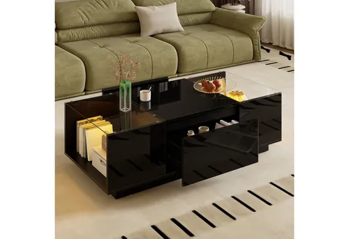 STILVORA Couchtisch mit LED-Beleuchtung - Eleganter Hochglanz-Couchtisch mit integrierter LED-Beleuchtung. Praktische Schubladen und Ablagefächer sorgen für Ordnung. Ideal für moderne Wohnstile und stimmungsvolle Akzente.