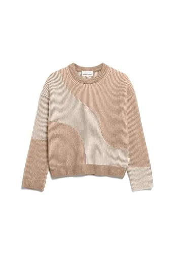 Armedangels Rundhalspullover bunt L (42) - Stylischer Pullover in camel melange-oatmilk, aus 55 % Wolle und 45 % Baumwolle, ideal für gemütliche Herbsttage und umweltfreundlich produziert.