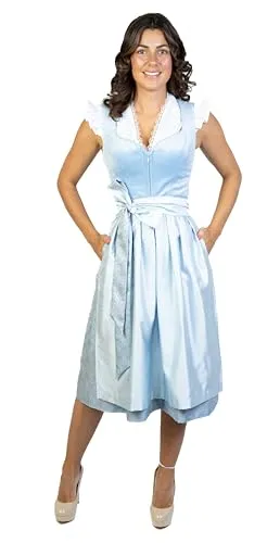 Trachtl Dirndl Babsi in Hellblau - Elegantes Trachtenkleid mit Schürze für das Oktoberfest - Klassisches Trachtl Dirndl für Damen aus hochwertigem Samt, bequem und mit stilvollen Details. Ideal für festliche Anlässe und den Alltag, in schöner Geschenkbox verpackt.