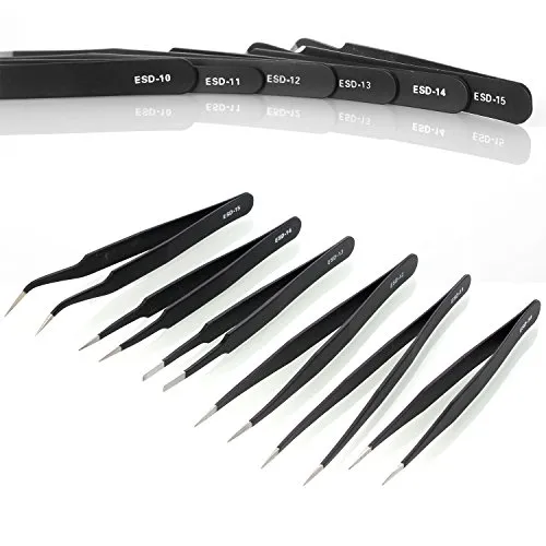 Neuftech 6X antistatisch Pinzette ESD 10-15,Edelstahl Pinzettenset für elektronische Repartur Labor Schmuck Modellbau Uhr Präzisionsarbeit