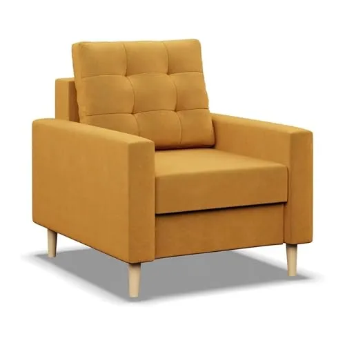 Mebligo - Sessel Wohnzimmer Blank, Sessel mit Bonell Federkern, Einfacher Relaxsessel, Fernsehsessel im Skandinavischen, Loungesessel Moderne, Sessel & Stühle - gelb (Kronos 01)