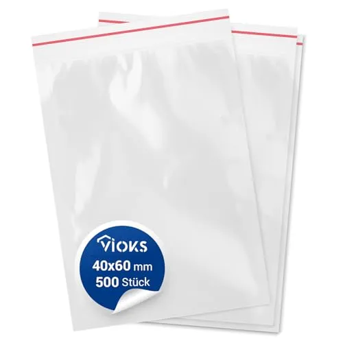 VIOKS Zip Beutel Tüten 500 Stück 40 x 60 mm 4x6cm 50 Mikron mit Druckverschluss Baggies verschließbar 4 x 6 cm Wiederverschließbare Durchsichtige Kleine Ziplock-Beutel /