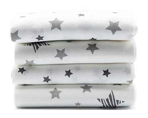 Clevere Kids Mulltücher Sterne SUPERIOR - 80x80 - Set 4 Stück - Öko-Tex Standard 100 (Pictor weiß-hellgrau)