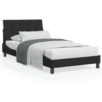 Schwarzes Bett mit Matratze 100x200 cm aus Samt - Elegantes Bett mit bequemer Schaumstoffmatratze in zwei Härtegraden, ideal für erholsamen Schlaf und moderne Schlafzimmergestaltung.