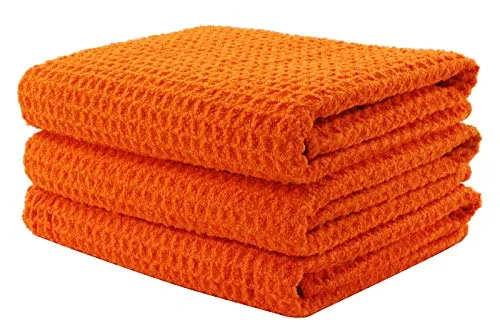 Aniease Reinigungstücher aus Mikrofaser, super saugfähig, schnell trocknend, Baumwolle, Polyester, Neonorange, 40 cm x 60 cm, 3 Stück