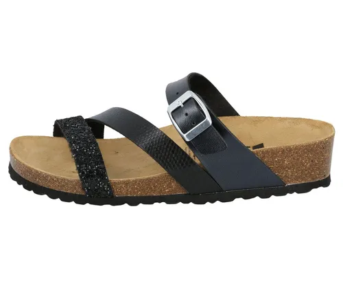 Lico NATURAL GLITTER Damen Pantoletten, Schwarz, 41 EU - Wanderschuhe mit flexibler Laufsohle und weichem Gehcomfort, ideal für entspannte Spaziergänge und Pflegeleicht.