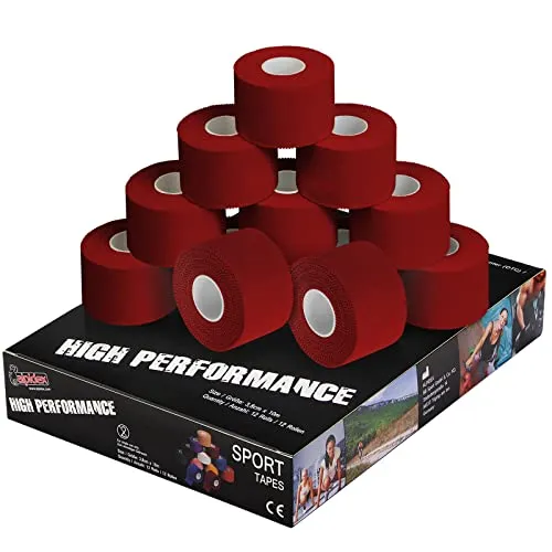 ALPIDEX Sport Tape Set 12 Rollen, 3,8 cm x 10 m - Vielseitiges unelastisches Sporttape in Rot, ideal zur Stabilisierung von Gelenken und Bändern. Hautfreundlich, wasserfest und einfach zu handhaben – kein Scheren erforderlich!