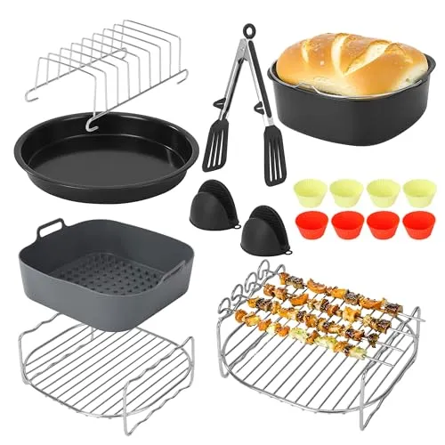 Heißluftfritteuse Zubehör 20-teilig für Airfryer XXL - Zubehör für Friteusen, 20-teiliges Set mit Antihaftbeschichtung, ideal für verschiedene Modelle und perfekt für gesundes Kochen von Pommes, Pizza und mehr.