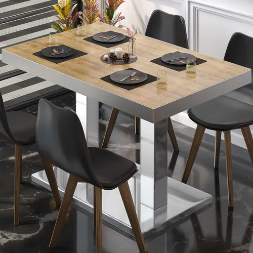 BM | Bistrotisch | B:T:H 120 x 70 x 77 cm | Eiche / Edelstahl | Rechteckig | Edelstahl Rand | Bistro Tisch Esstisch