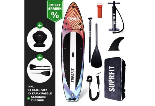 SF SUPRFIT Inflatable SUP-Board SUP Board Set Optical inkl. Sitz und Kajak Paddle, Touring, (Spar-Set, mit Kajak Sitz und 4-teiligem Paddel), Stand Up Paddling Set mit Kajak Sitz und 4-teiliges Paddel