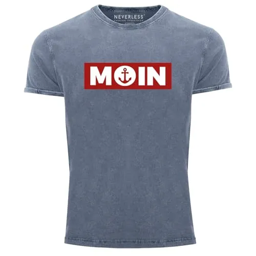 Neverless® Herren Vintage Shirt Moin mit Anker-Print - Stylisches Vintage Shirt mit norddeutschem Moin-Design, aus 100% Baumwolle für hohen Tragekomfort. Ideal für lässige Looks und jeden Anlass. Exklusiv von Neverless!