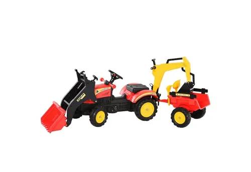 HOMCOM Tretauto aus Stahl und Kunststoff - Tretfahrzeug für Kinder mit Vorwärts- und Rückwärtsbewegung, 6 robusten Kunststoffrädern und einer praktischen Schaufel – fördert aktives Spielen und Bewegung im Freien.