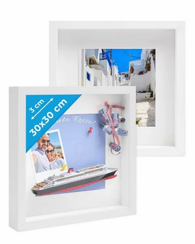 PHOTOLINI Bilderrahmen 2er Set 3D-Rahmen mit Passepartout - Einzelrahmen für Objekte bis 3 cm Tiefe, ideal zum kreativen Gestalten und perfekt für eine ansprechende Bildergalerie.