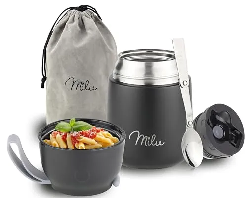 Milu Thermobehälter 450ml - Edelstahl Warmhaltebehälter mit TOP ISOLIERUNG, hält Essen bis zu 9 Stunden warm und bis zu 16 Stunden kühl