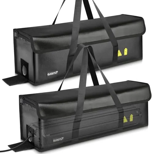 GUOOTU 2 Stück E-Bike Akkutaschen, Feuerfest bis 2300 °C, Wasserdicht, Explosionsgeschützt, 6 Lagen feuerfest, Lithium-Polymer-Sicherheitstaschen für Lagerung, Transport