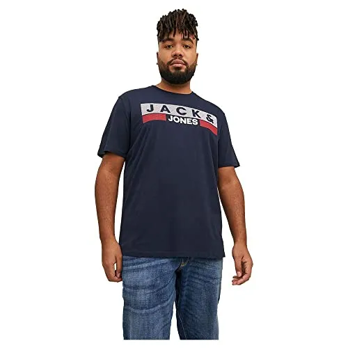 JACK & JONES Herren Rundhals T-Shirt JJECORP Logo - Slim Fit Plussize XXL-8XL, Größe:6XL, Farbe:Navy Blazer 12184987