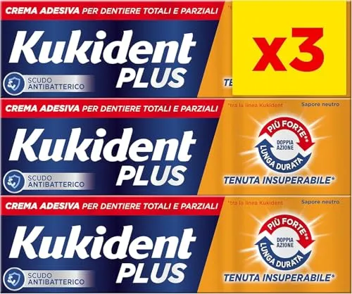 Kukident Plus Unübertroffener Biss Haftcreme für Total- und Teilprothesen, neutraler Geschmack, Packung mit 3 x 35 g