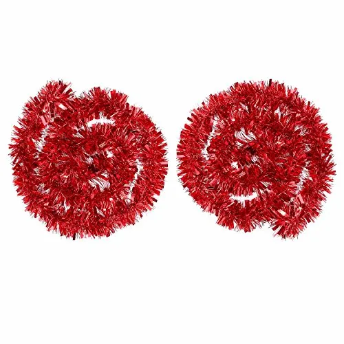 BBTO 2 Stück Metallische Lametta Girlanden Glitzernde Lametta Draht Girlande Weihnachtsbaum Dekoration Girlande Glänzende klobige Girlanden, 4 Meter Gesamt (Rot)