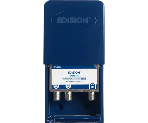 EDISION OMS-2 SAT-Verteiler 2-Fach MAST Outdoor, geignet für TV, Satellit, Kabel-Fernseher, Radio, Unicable, Frequenzbereich 5-2400Mhz, DVB-S2, DVB-T2, DVB-C, DC Durchgang, Wetterfestes Gehäuse