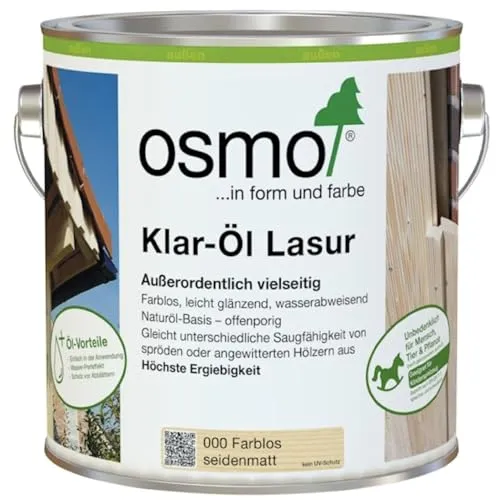 Osmo Holzlasur Klar-Öl-Lasur 2,5l - Wetterfest und Atmungsaktiv - Holzöle für außen, ideal für Türen, Fenster und Zäune. Wetterfest, wasserabweisend und leicht anzuwenden - kein Abschleifen notwendig.