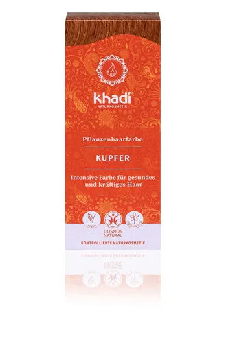 Khadi Pflanzenhaarfarbe Kupfer - Intensive Farbbrillanz - Haarfarben mit ayurvedischer Pflanzenkraft, 100% natürlich und vegan. Verleiht strahlendes Kupfergold bis feuriges Kupferrot und pflegt Ihr Haar von der Wurzel bis zur Spitze.