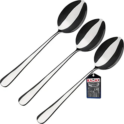 KADAX Löffel aus Edelstahl, 3er Set, Suppenlöffel, Tischlöffel, Speiselöffel, ovaler Löffel, Esslöffel, Edelstahllöffel, Spülmaschinenfest (L: 19,5cm, Silber)